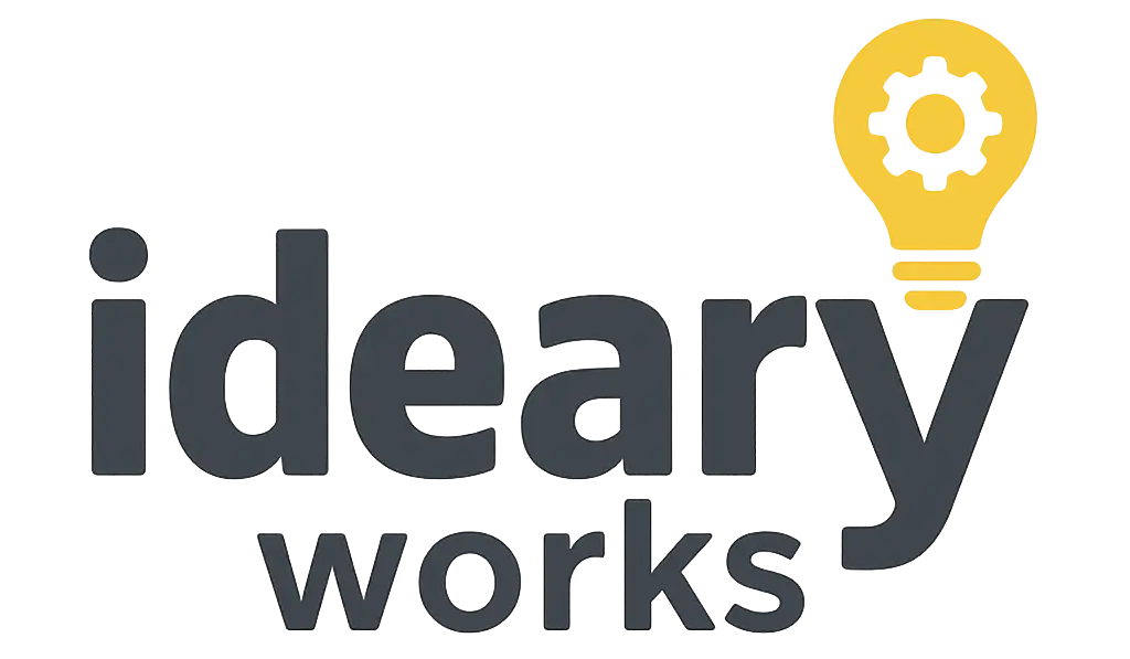 ideary works logo. The word 'ideary' in grey with a lightbulb gear icon on the 'y', and the word 'works' is below.