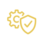 Expert WordPress Services in the USA – Design, Maintenance & Security 5 Stylized gear and shield icon, both in yellow, to symbolize secure configuration.