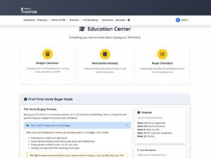 Captura de pantalla del centro educativo Ideary TrustHub, que muestra recursos para compradores de primera vivienda.