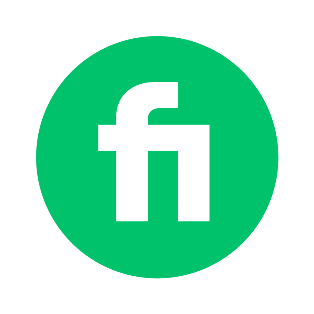 Fiverr logo: White 'fi' on a green circle.