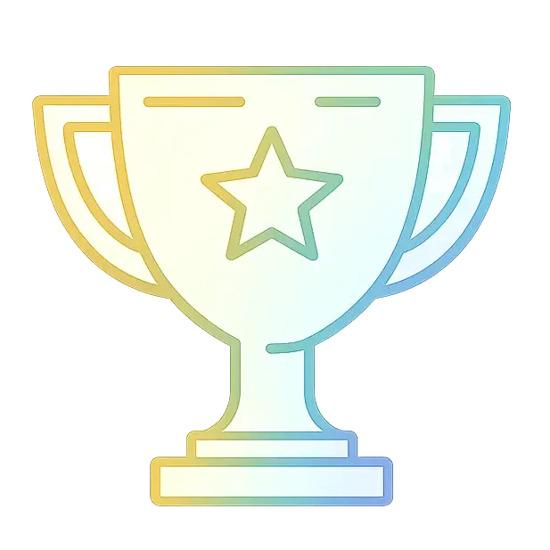 Stylized trophy with a star, depicted with a gradient color scheme.