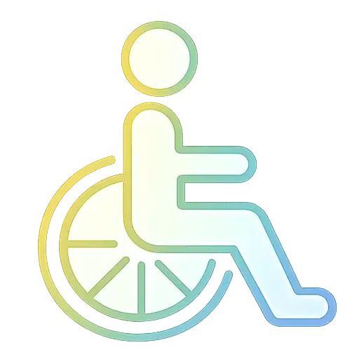 Accessibility symbol showing a person in a wheelchair on a black background.