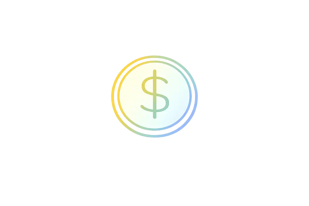 Isolated coin with a vibrant gradient and a dollar sign on a dark background.