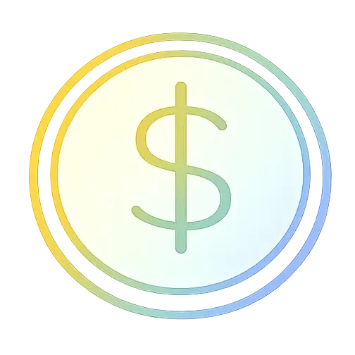 Isolated coin with a vibrant gradient and a dollar sign on a dark background.