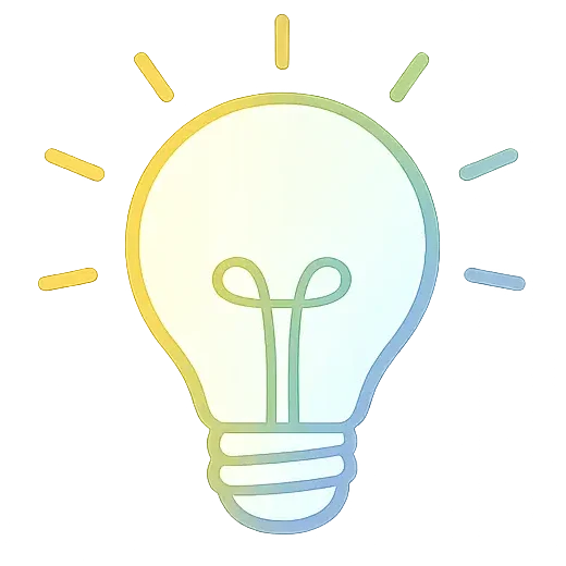 Illustration of a lightbulb with radiating lines on a black background, representing ideas and innovation.