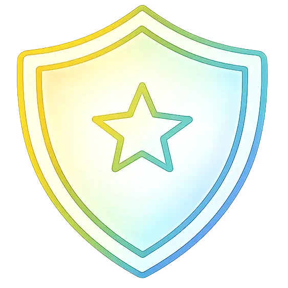Stylized shield with a star in the center, using a gradient of yellow, green, and blue.