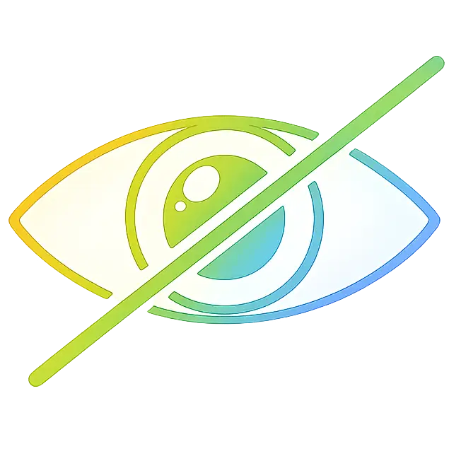 Stylized eye with a line through it, symbolizing something not visible or private.