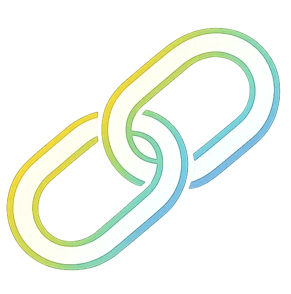 Two chain links interconnected, with a gradient from yellow to blue on a black background.
