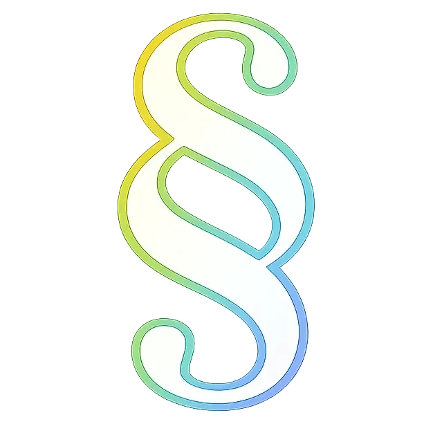 Rainbow-outlined section symbol, white fill, on a black background.
