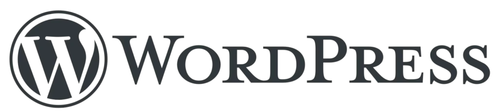 WordPress logo: A stylized 'W' and the word 'WordPress'.