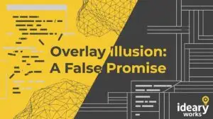 Yellow and dark gray background with text Overlay Illusion a false promise