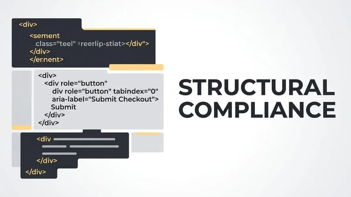 HTML code snippets showing structural compliance, with "STRUCTURAL COMPLIANCE" text on a white background.