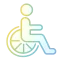 Icon representing a person seated in a wheelchair, signifying accessibility or disability access.