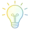 Illustration of a lightbulb with radiating lines on a black background, representing ideas and innovation.