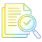 Illustration of papers with a checkmark under a magnifying glass