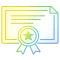 Certificate with star seal and ribbons; achievement or award icon with a gradient outline.